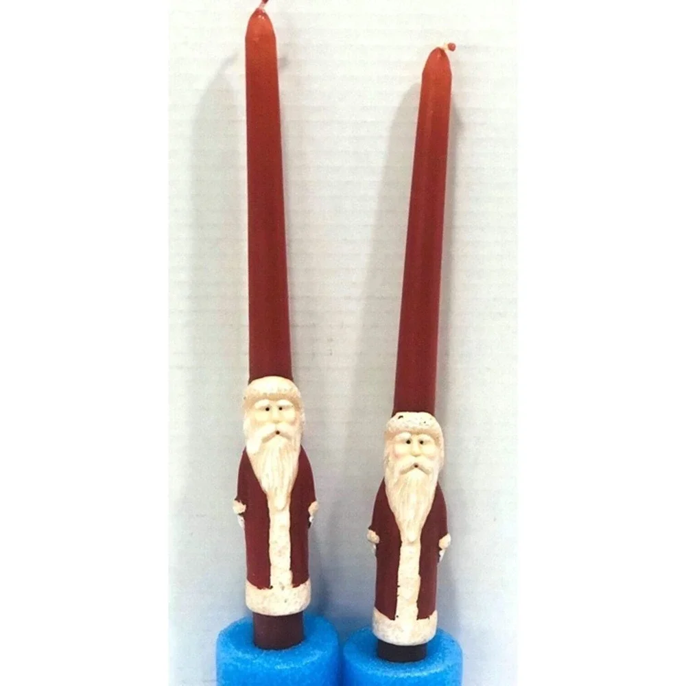 VTG Old World Santa Claus Kris Kringle Taper Candlesticks Set of 2 Red Christmas